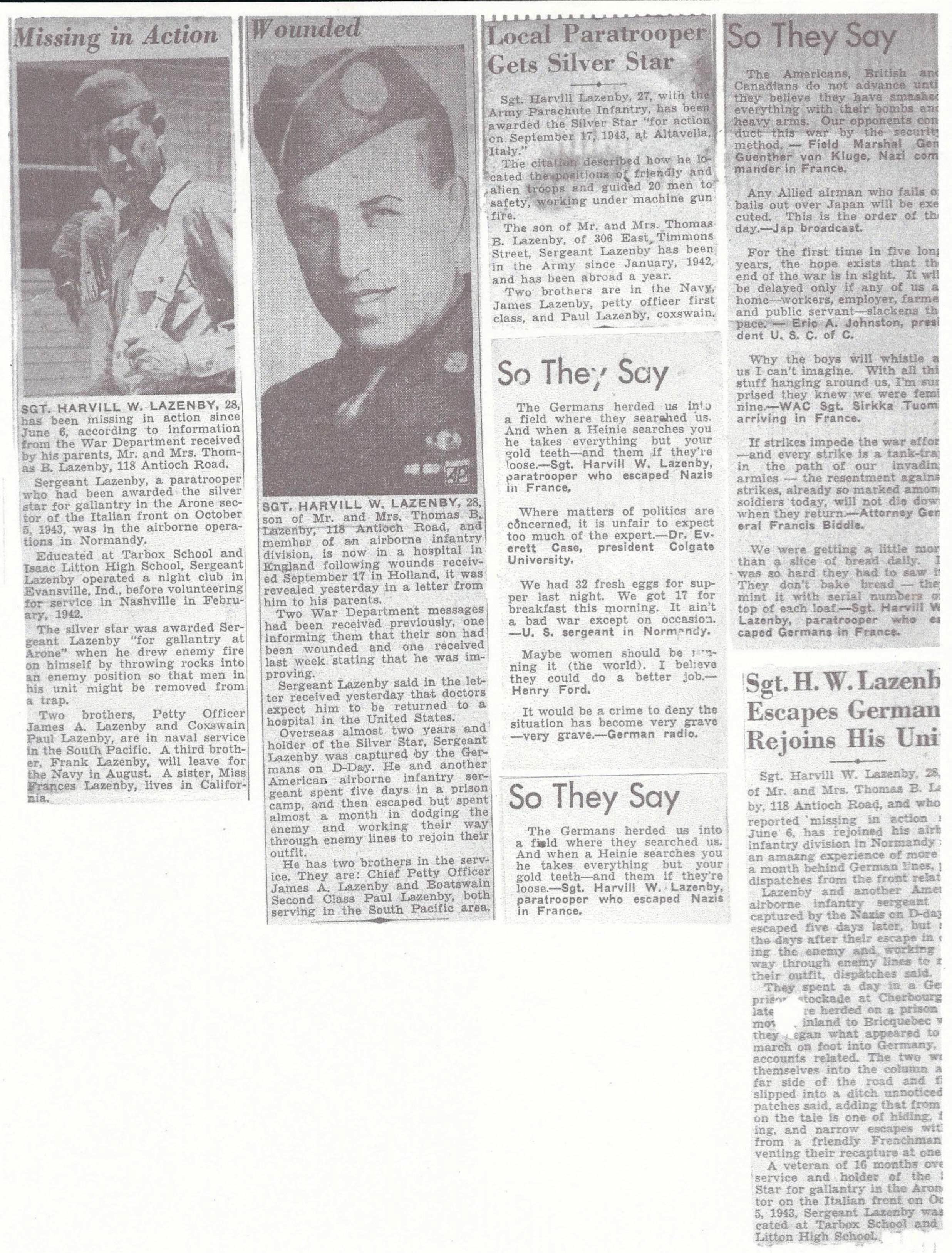 Sgt. Lazenby news clippings